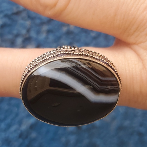 New Black Botswana Agate 925 Silver Ring. - Picture 10 of 16